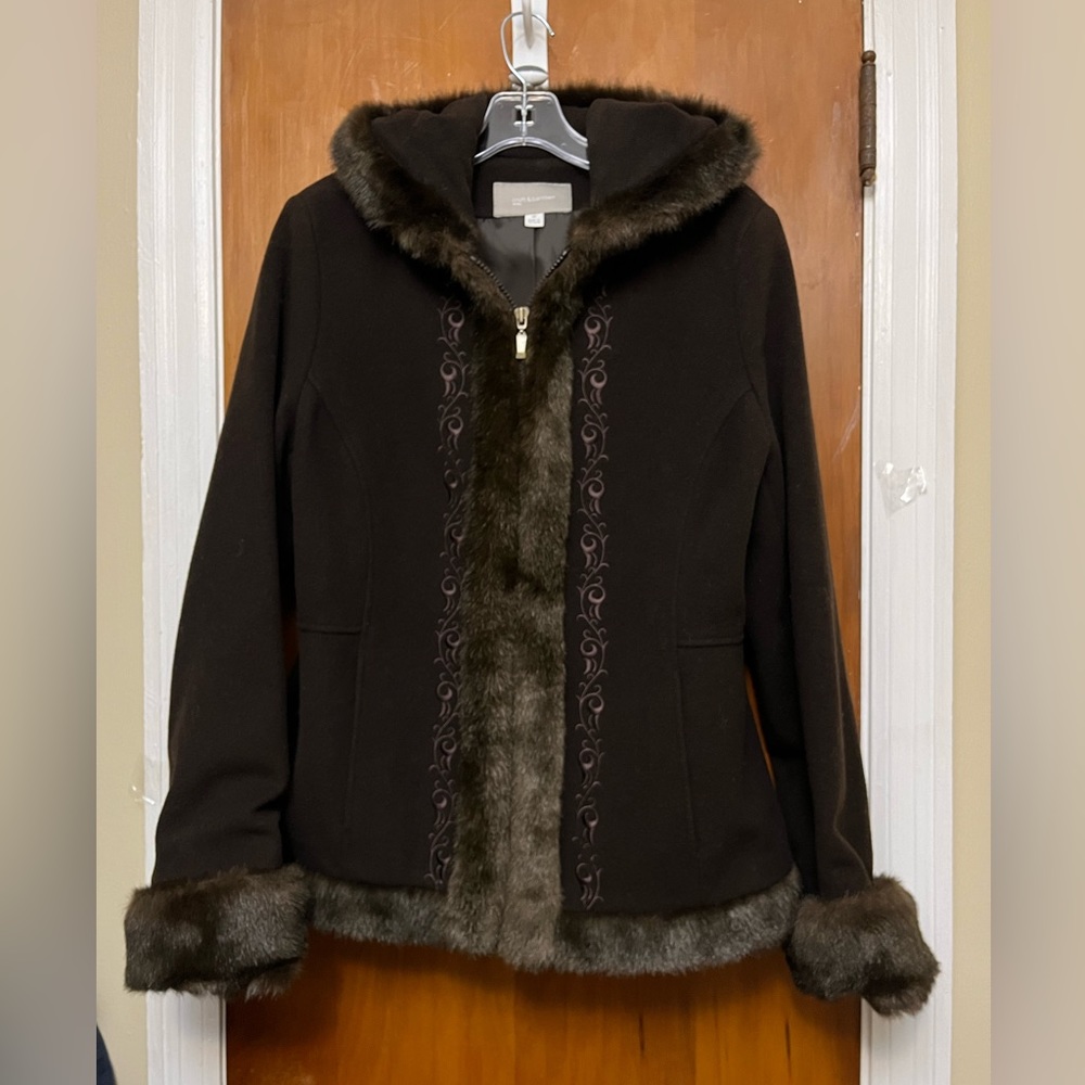 Croft & Barrow Women’s Brown Winter faux fur Wool coat medium - Picture 3 of 12